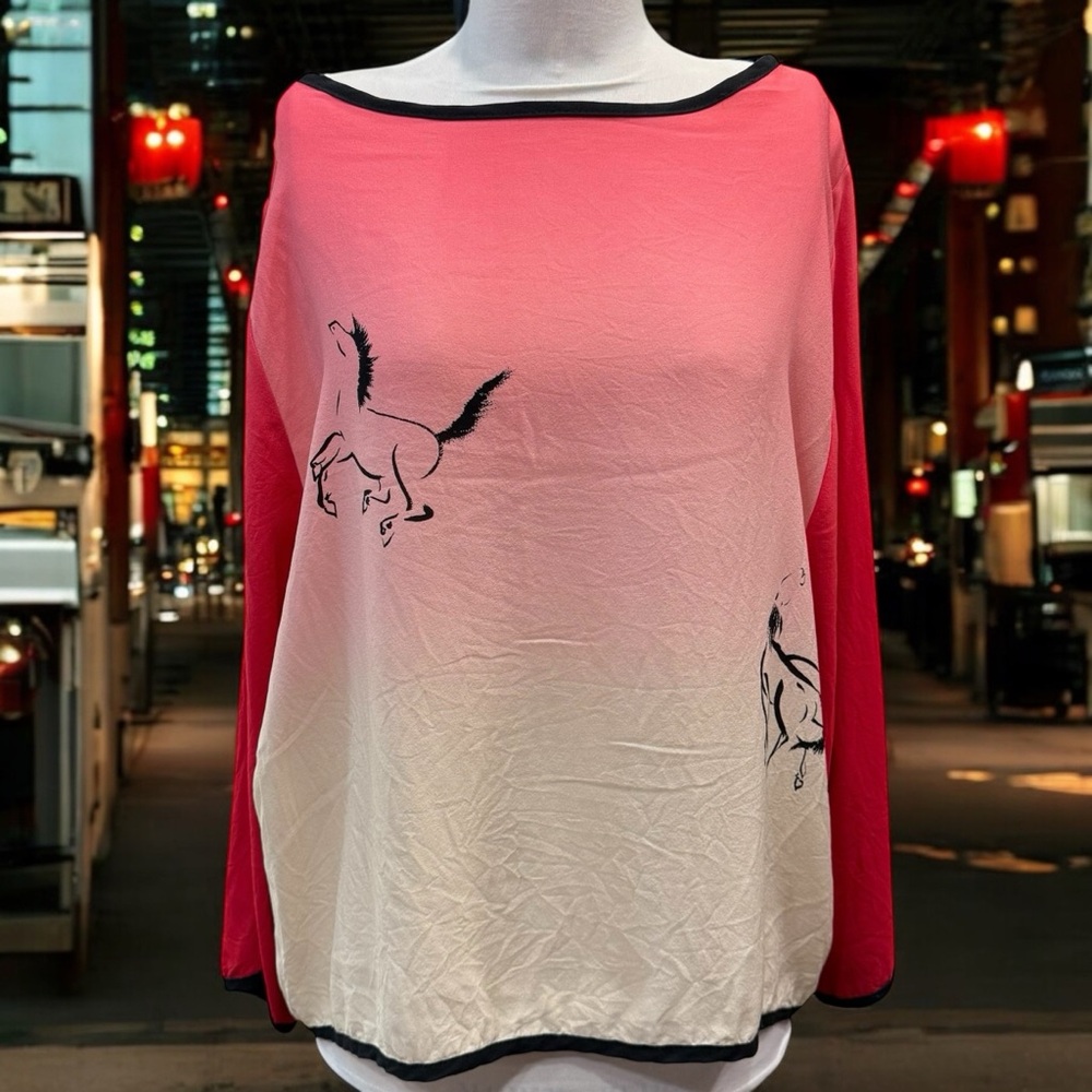 Anne Namba Hawaii Horses Silk Top Women Sz XL Ombré Fairy Core Asian Inspired